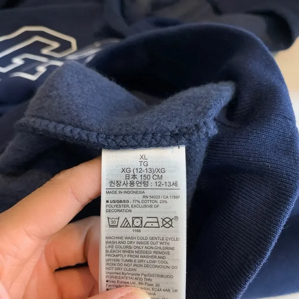 Gap Sweatshirt Girls XL Extra Large 12 Navy White Arch Logo Fleece Lined Hoodie